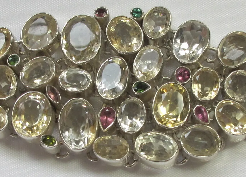 Faceted Citrine Quartz Crystal and Tourmaline Gemstones Bracelet