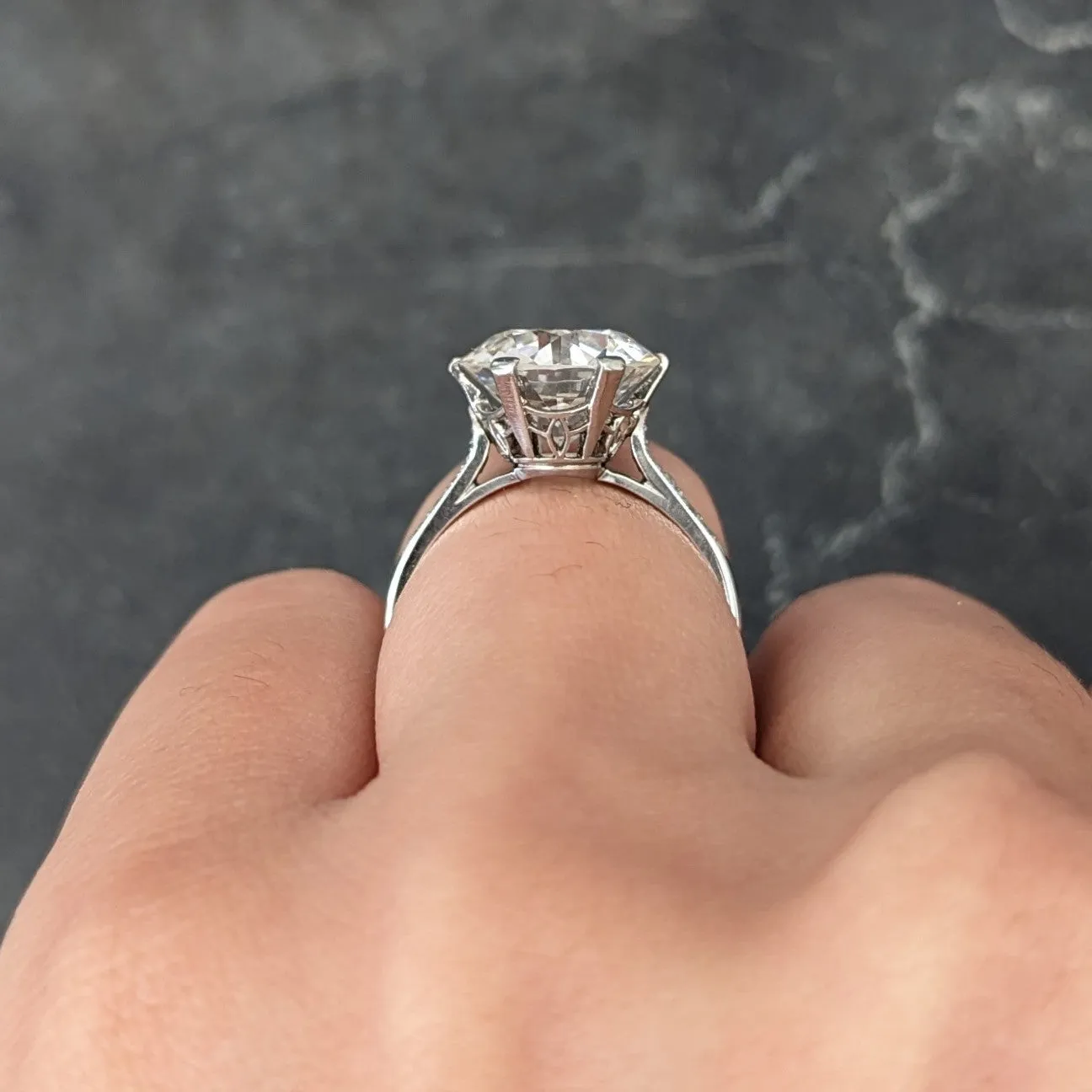 French Art Deco 5.12 CTW Old European Cut Diamond Platinum Foliate Vintage Engagement Ring GIA