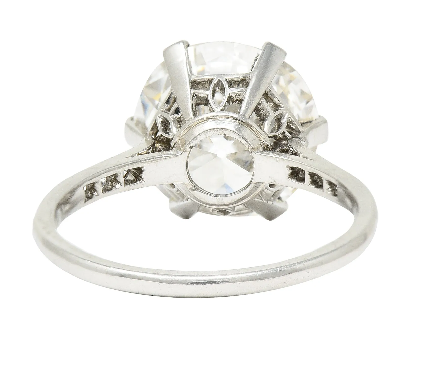 French Art Deco 5.12 CTW Old European Cut Diamond Platinum Foliate Vintage Engagement Ring GIA