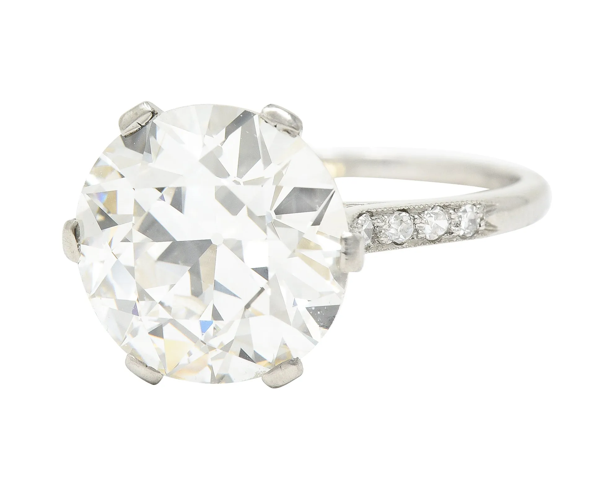 French Art Deco 5.12 CTW Old European Cut Diamond Platinum Foliate Vintage Engagement Ring GIA