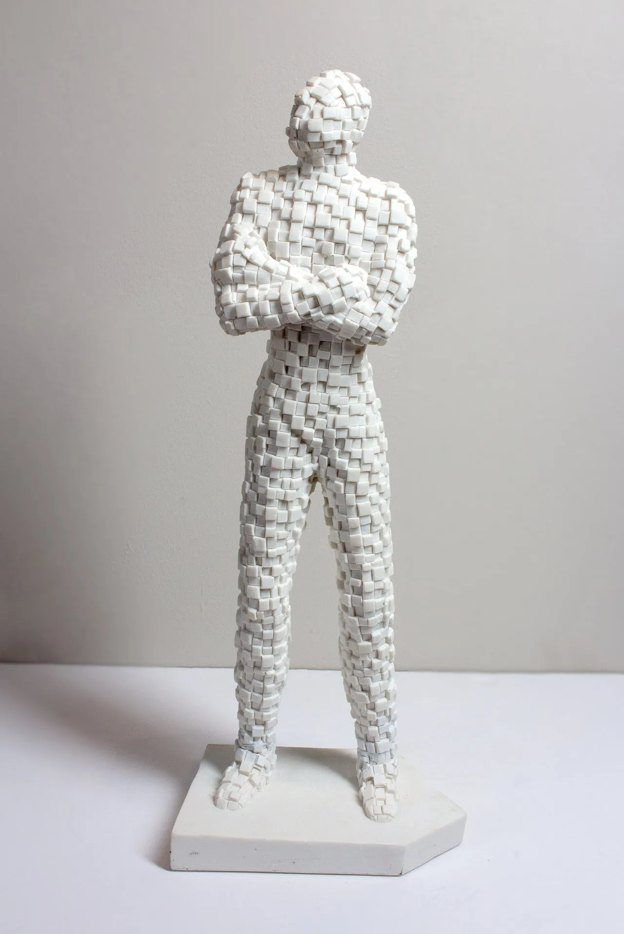French Standing Mosaic Man Sculpture in White