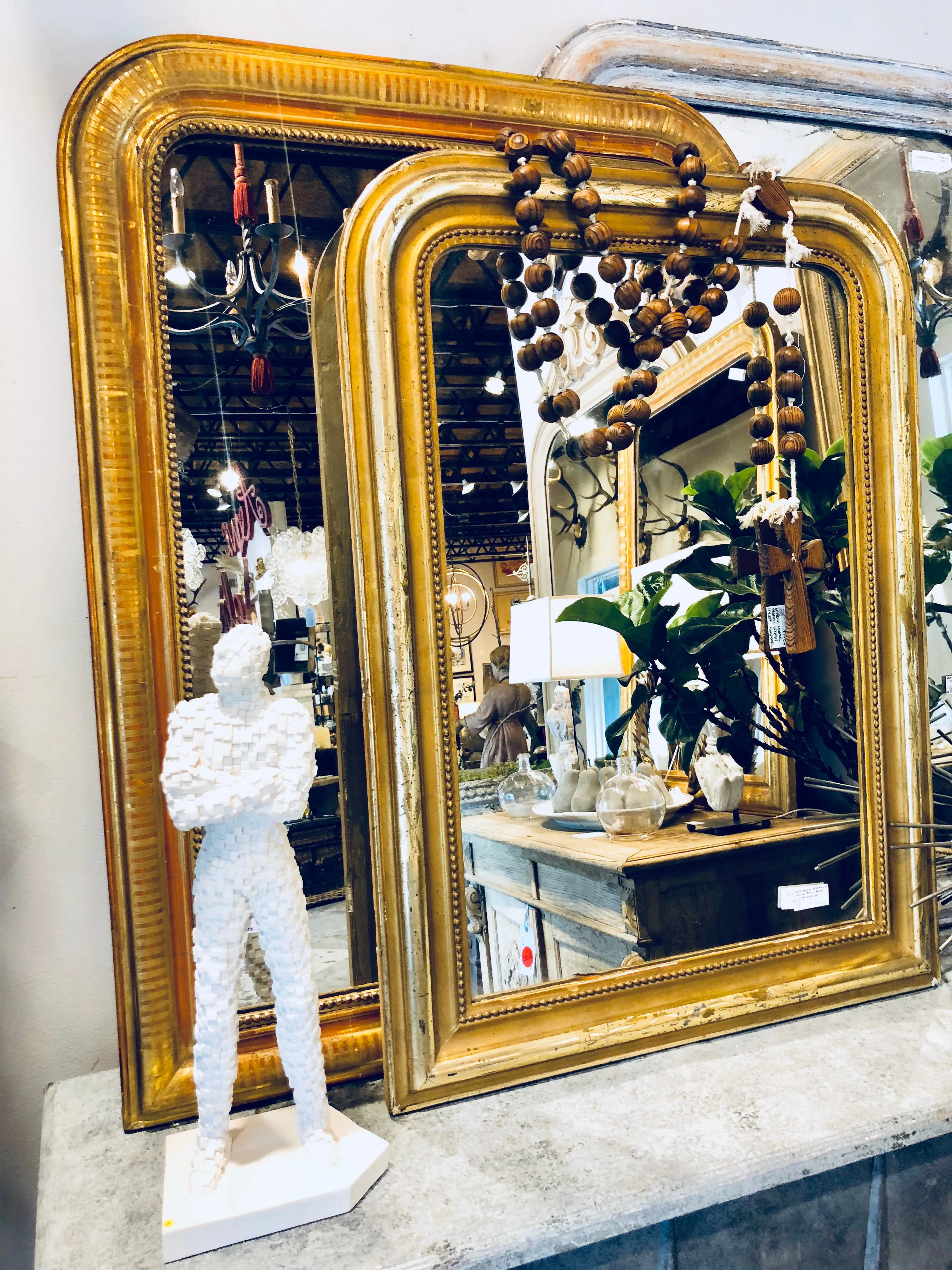 French Standing Mosaic Man Sculpture in White