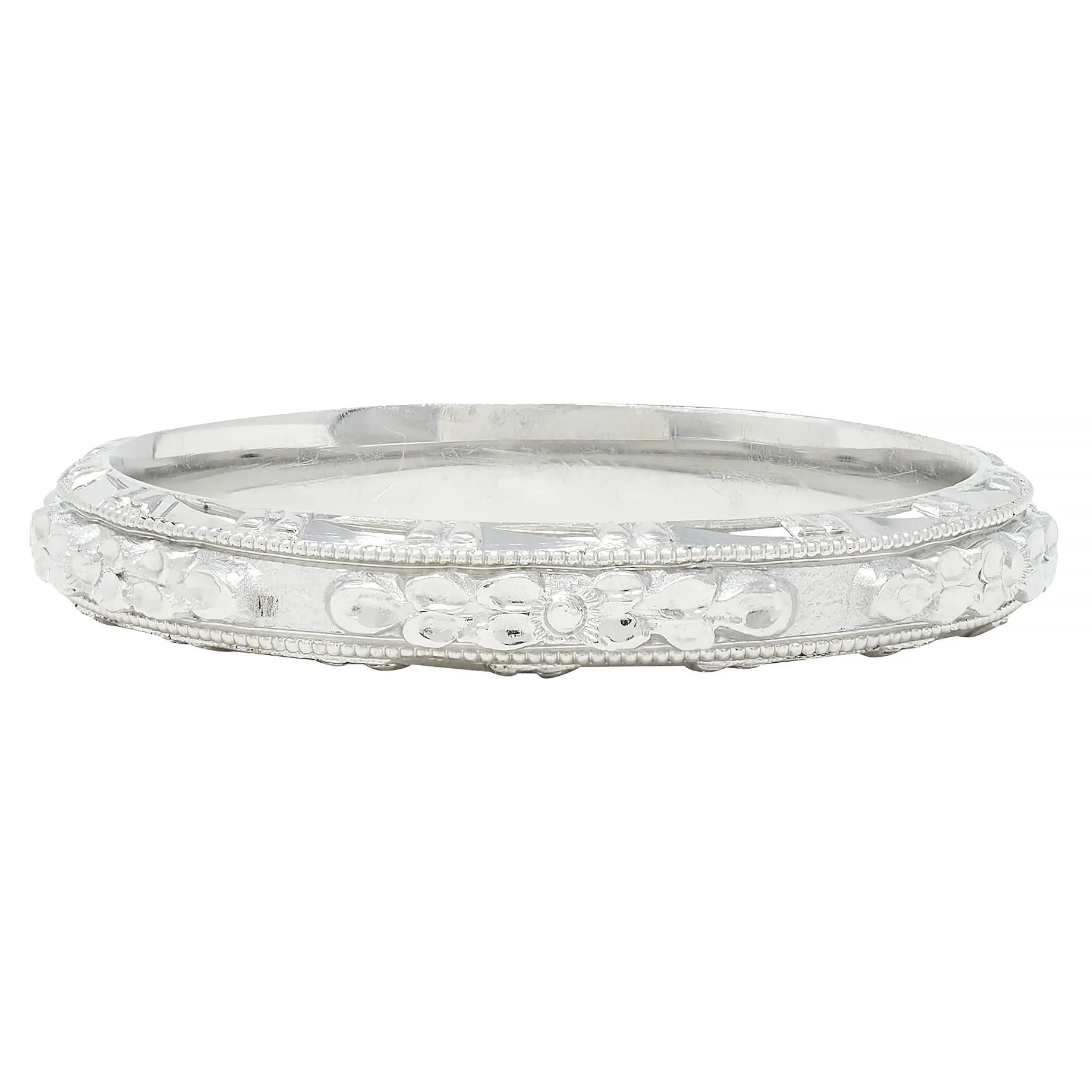 Friedman Ring Co. Art Deco 18 Karat White Gold Vintage Orange Blossom Wedding Band Ring