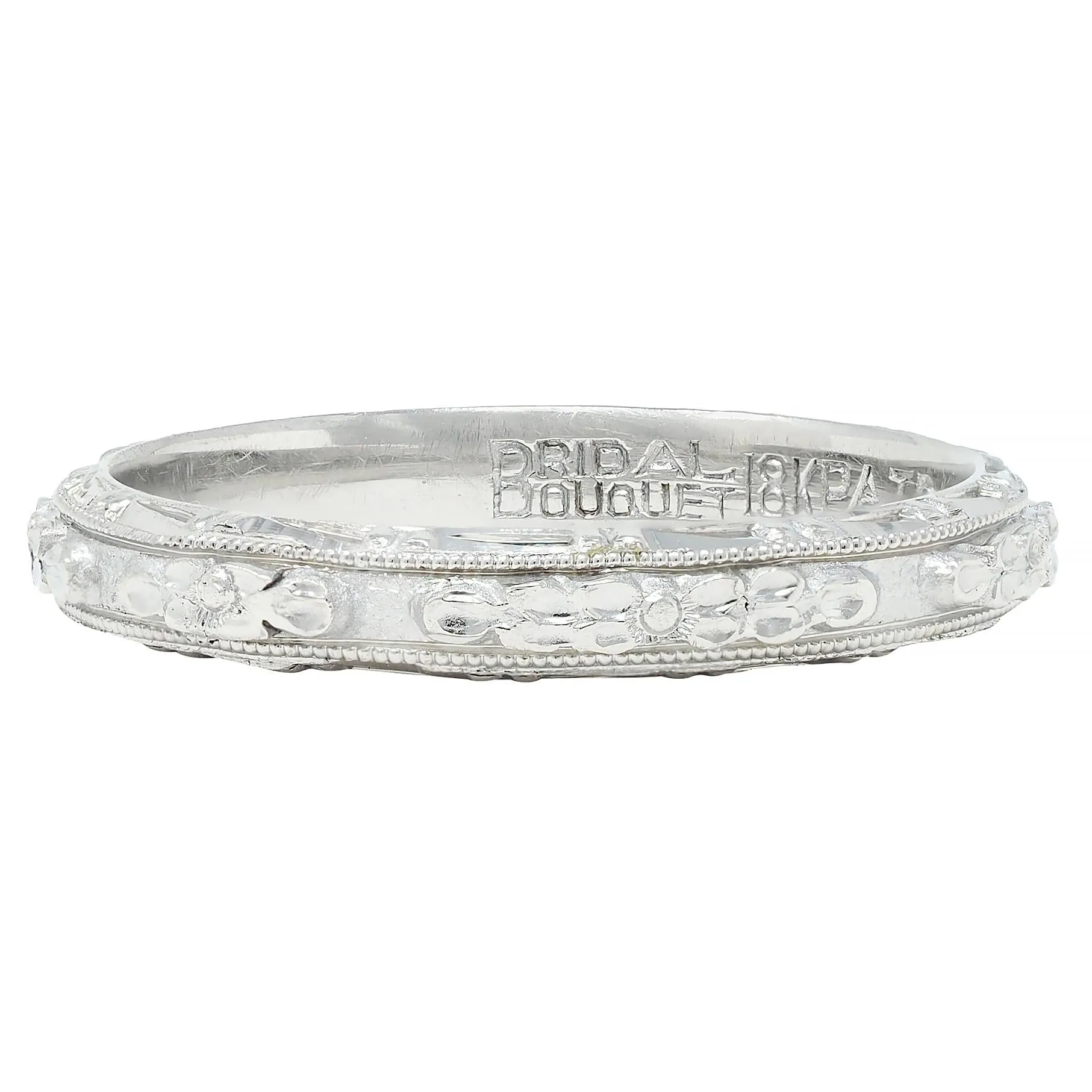 Friedman Ring Co. Art Deco 18 Karat White Gold Vintage Orange Blossom Wedding Band Ring