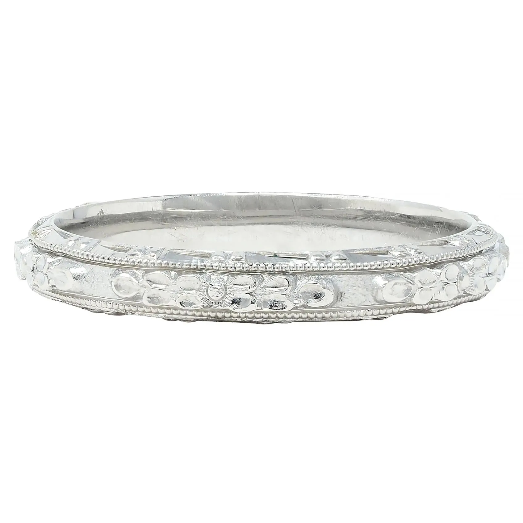 Friedman Ring Co. Art Deco 18 Karat White Gold Vintage Orange Blossom Wedding Band Ring