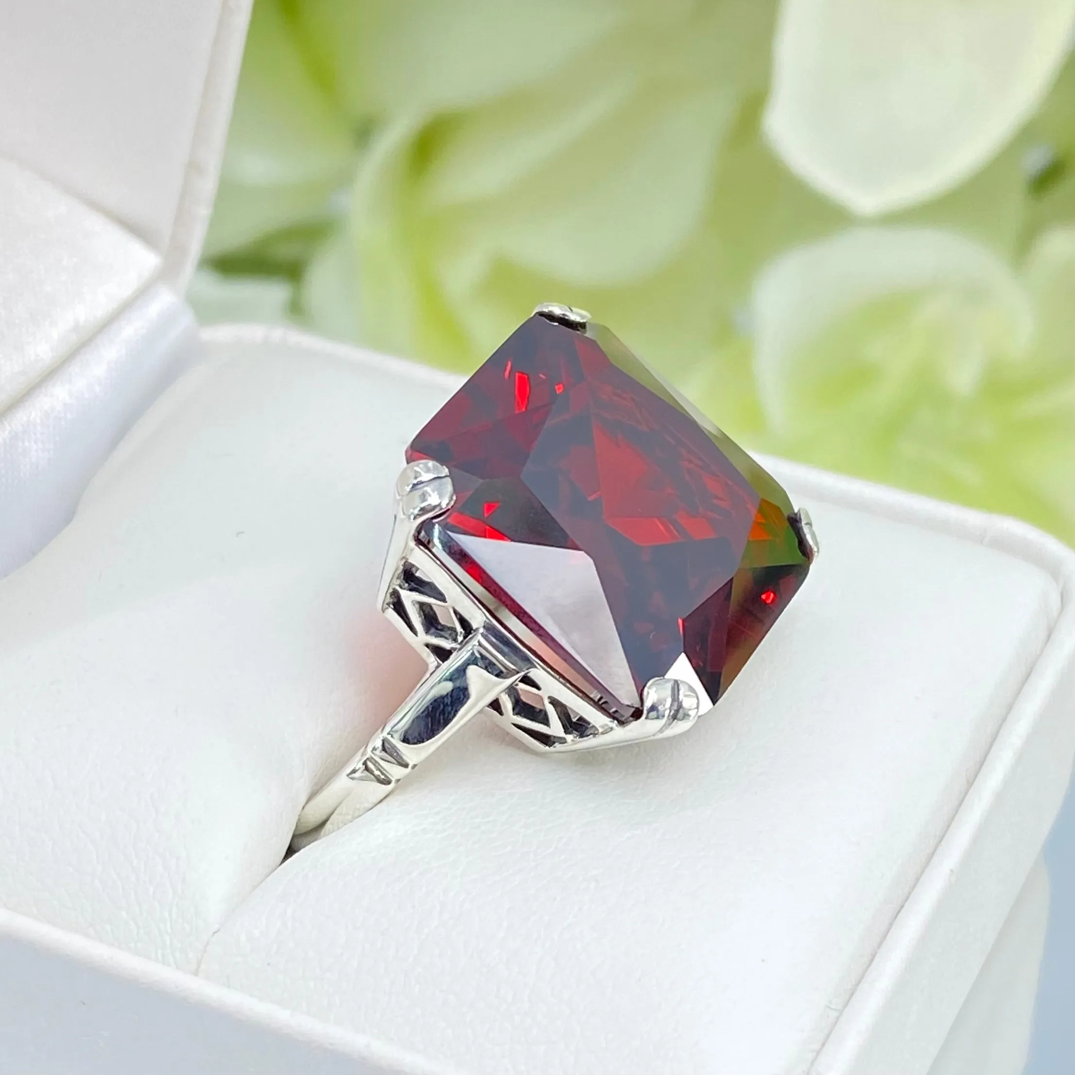 Garnet CZ Ring, Size 7, 20ct Big Huge Square Gem, Vintage Jewelry #D1 - Ready to Ship