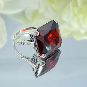 Garnet CZ Ring, Size 7, 20ct Big Huge Square Gem, Vintage Jewelry #D1 - Ready to Ship
