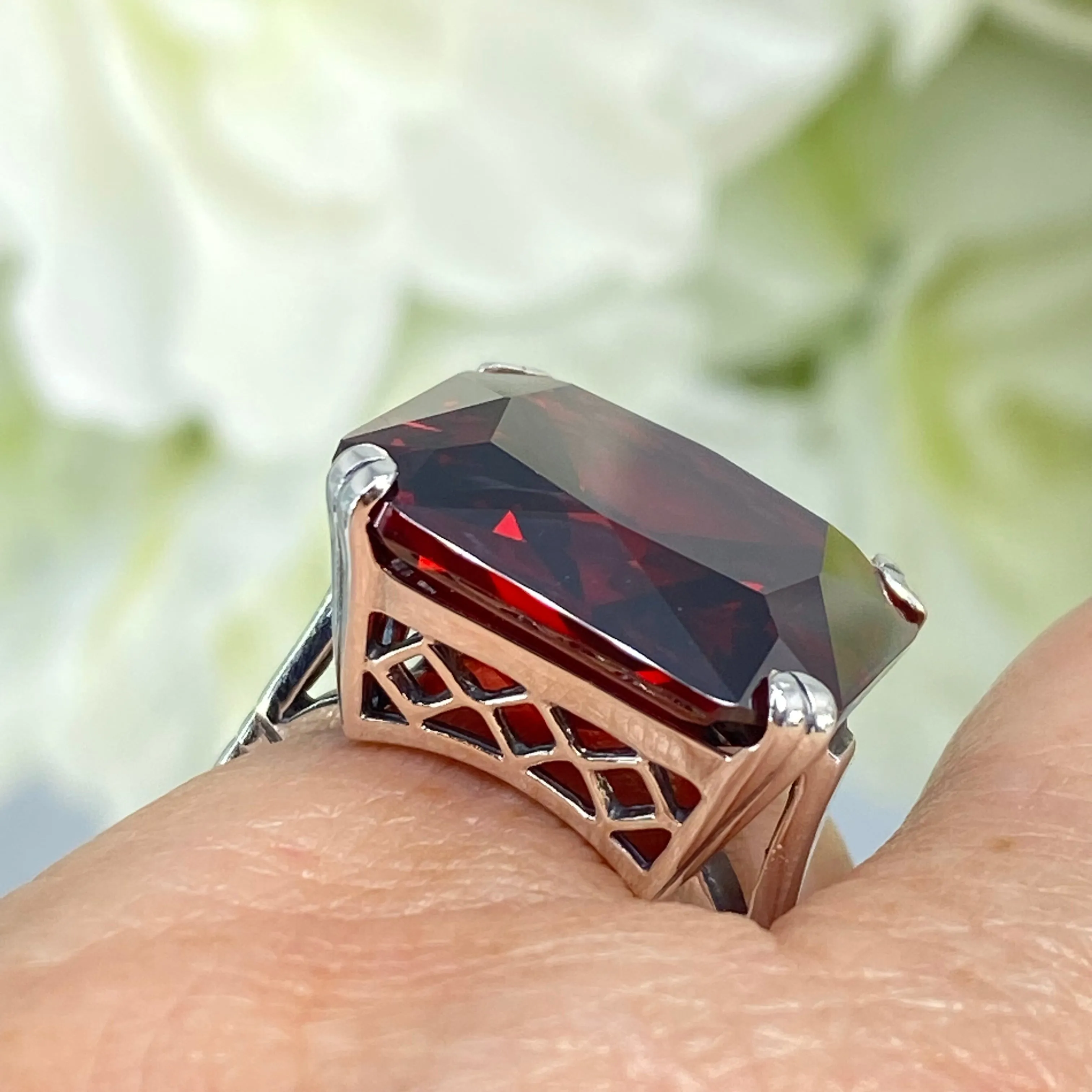 Garnet CZ Ring, Size 7, 20ct Big Huge Square Gem, Vintage Jewelry #D1 - Ready to Ship