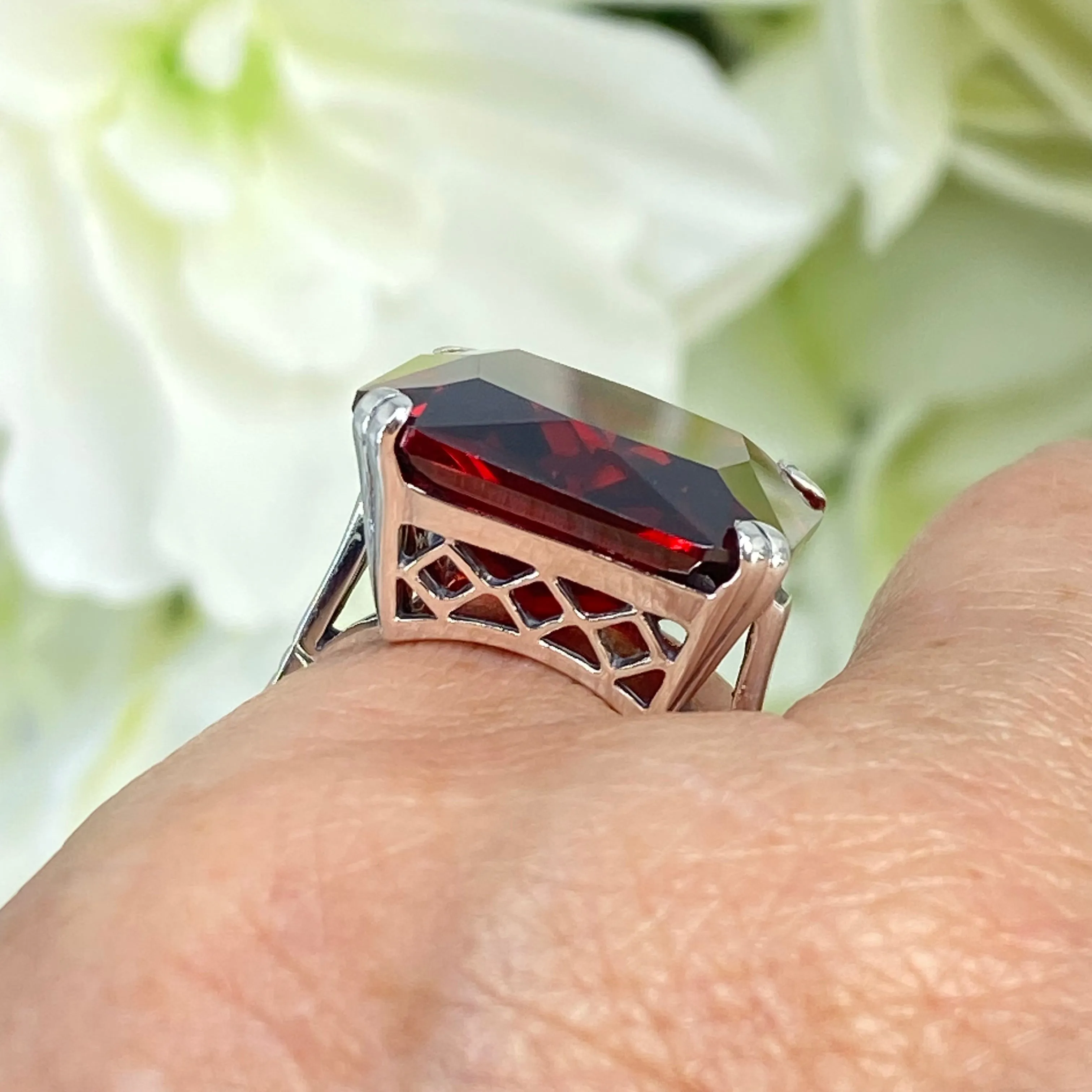Garnet CZ Ring, Size 7, 20ct Big Huge Square Gem, Vintage Jewelry #D1 - Ready to Ship