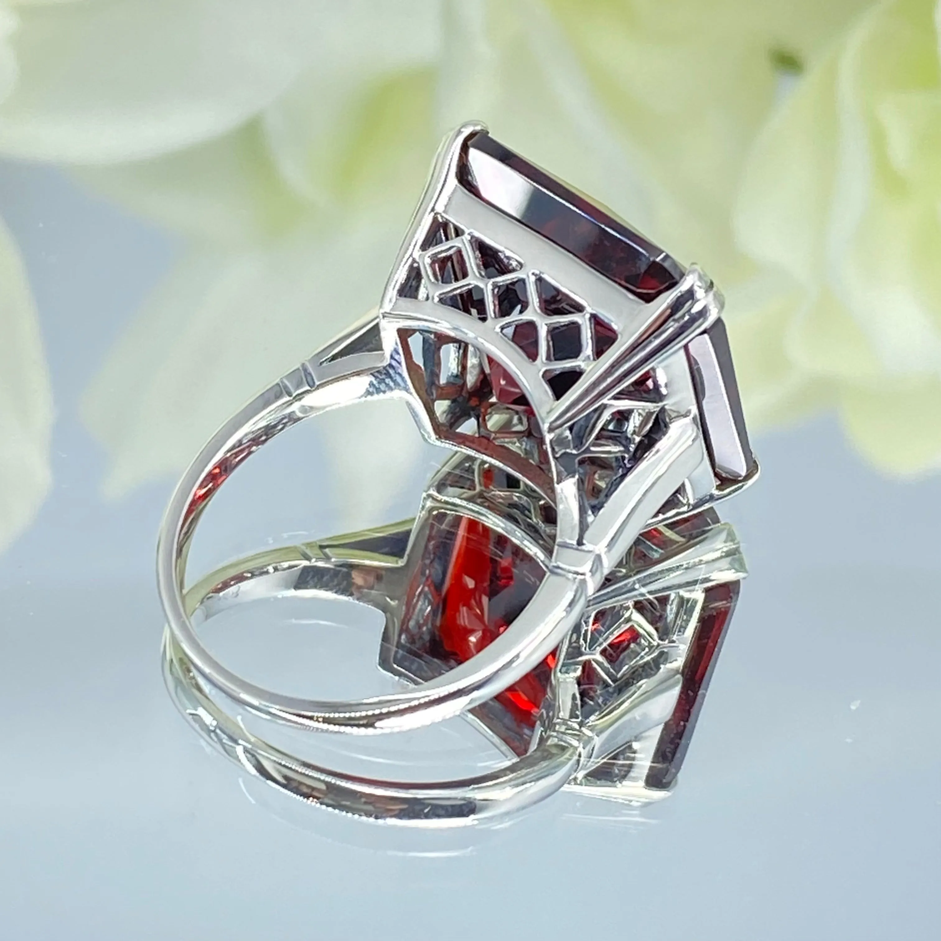 Garnet CZ Ring, Size 7, 20ct Big Huge Square Gem, Vintage Jewelry #D1 - Ready to Ship