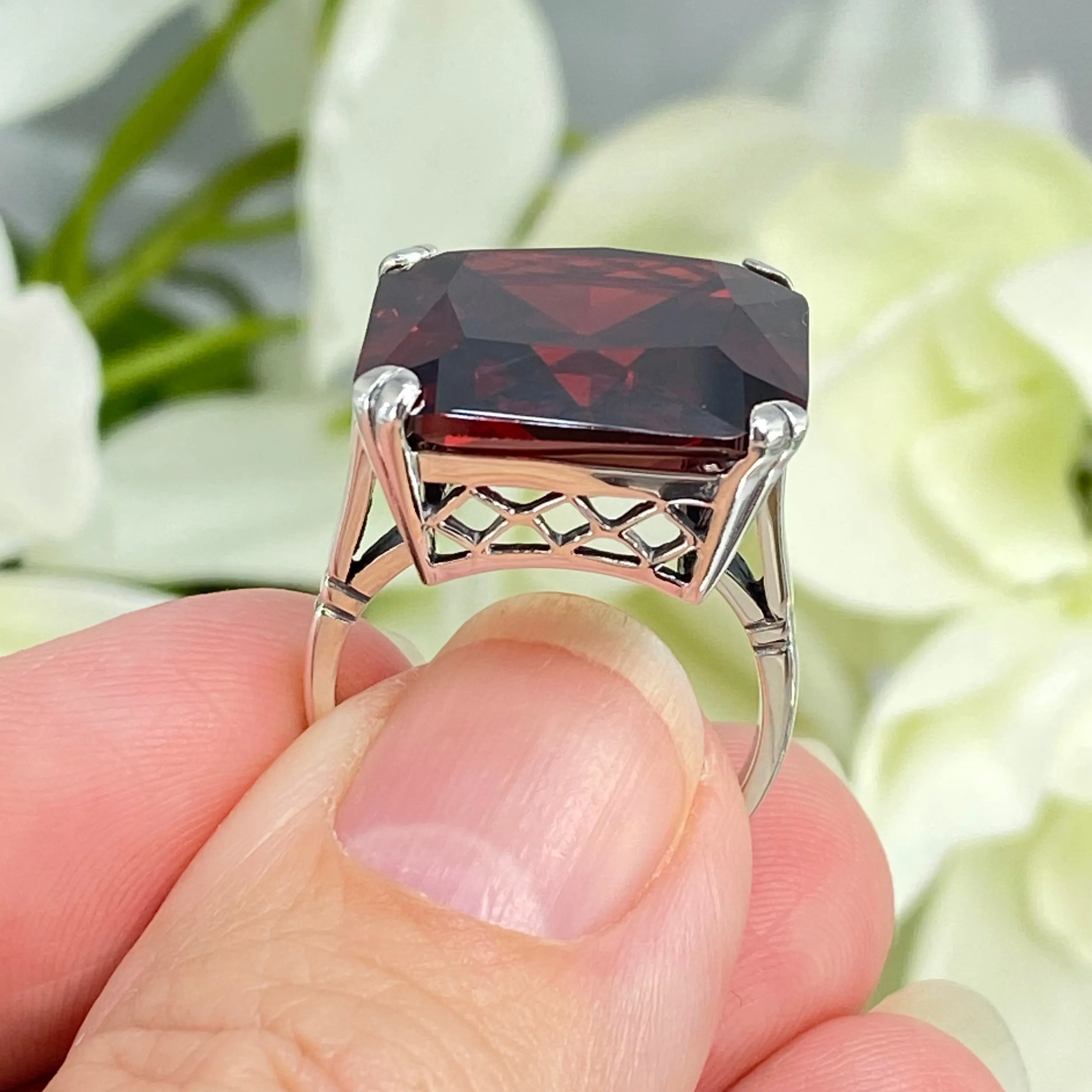 Garnet CZ Ring, Size 7, 20ct Big Huge Square Gem, Vintage Jewelry #D1 - Ready to Ship