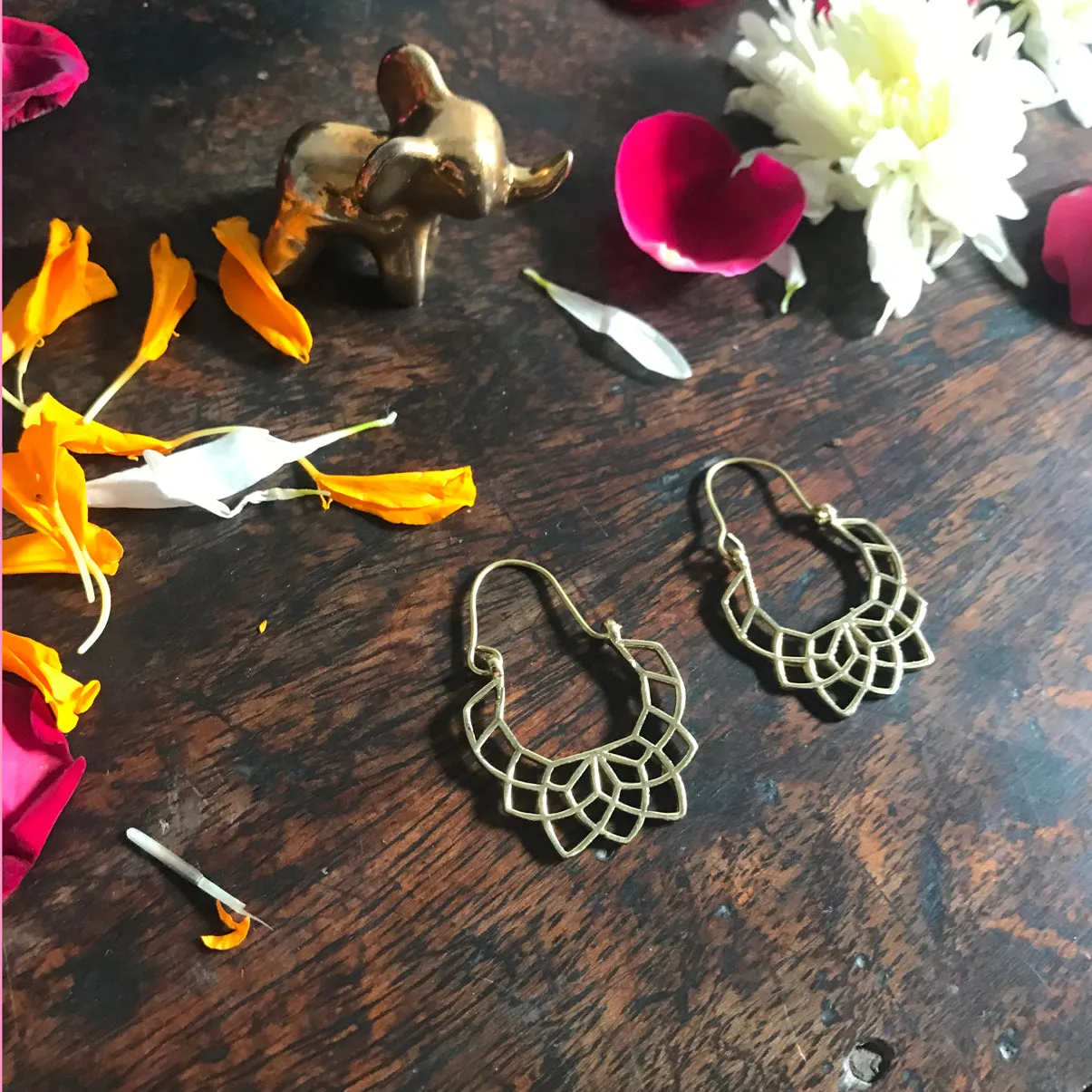 Geo Lotus Gold Earrings
