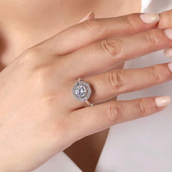 Geometric Art Deco Round Halo Diamond Engagement Ring Mounting
