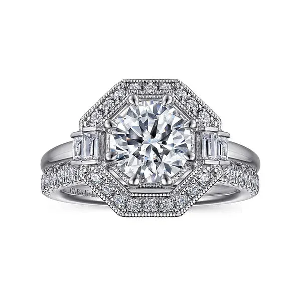 Geometric Art Deco Round Halo Diamond Engagement Ring Mounting