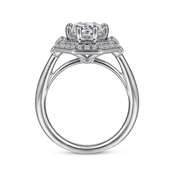 Geometric Art Deco Round Halo Diamond Engagement Ring Mounting