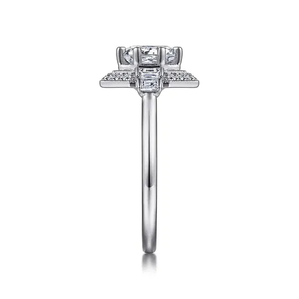 Geometric Art Deco Round Halo Diamond Engagement Ring Mounting
