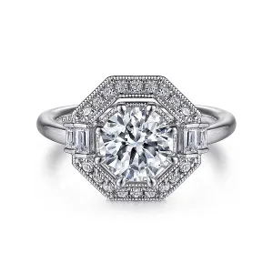 Geometric Art Deco Round Halo Diamond Engagement Ring Mounting