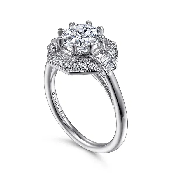 Geometric Art Deco Round Halo Diamond Engagement Ring Mounting