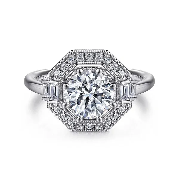 Geometric Art Deco Round Halo Diamond Engagement Ring Mounting