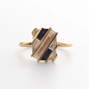 Geometric Lab-Grown Diamond & Sapphire Slash Engagement Ring