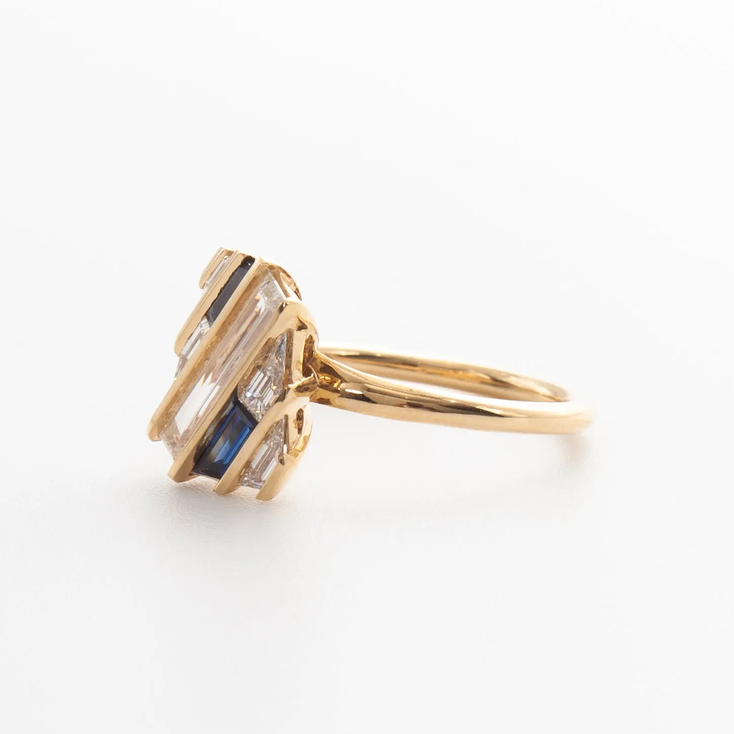 Geometric Lab-Grown Diamond & Sapphire Slash Engagement Ring