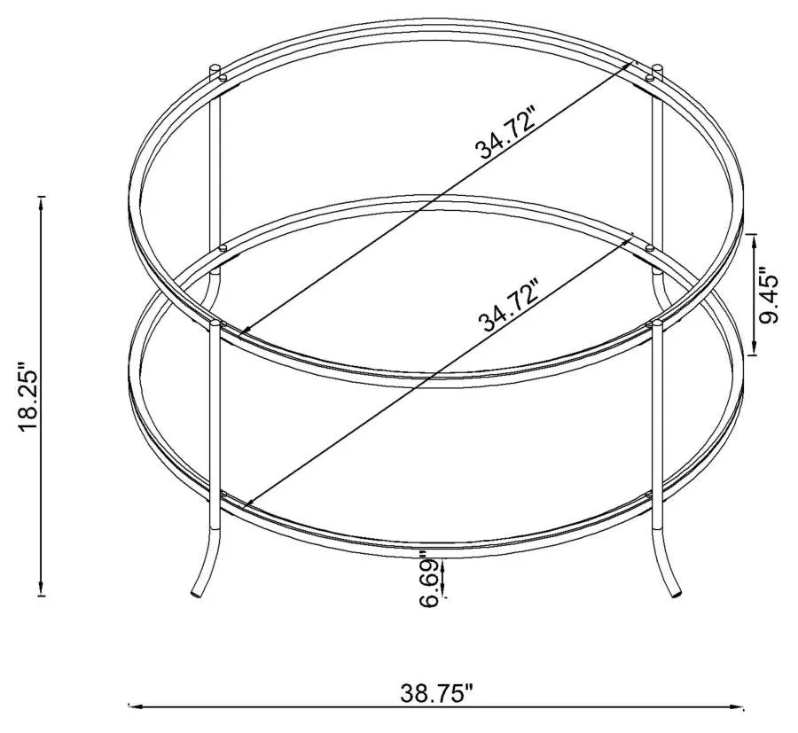 Glass Top Round Coffee Table in Black Nickel and Clear