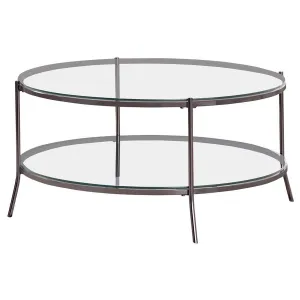 Glass Top Round Coffee Table in Black Nickel and Clear