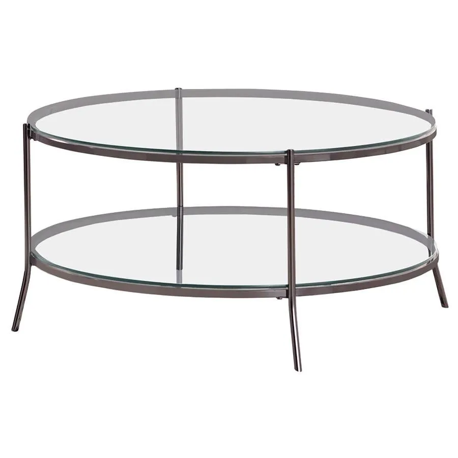 Glass Top Round Coffee Table in Black Nickel and Clear