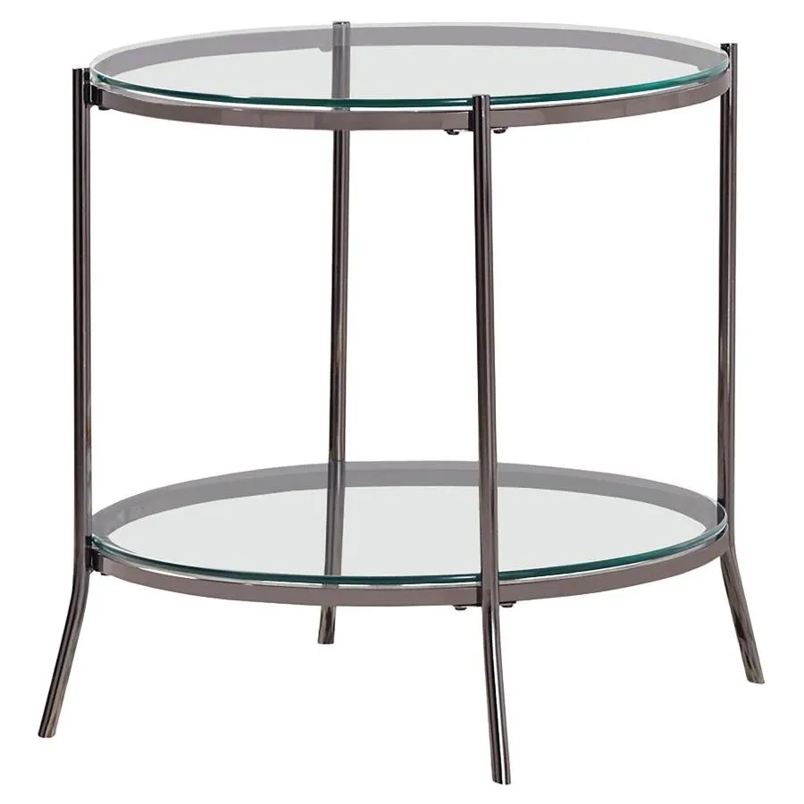 Glass Top Round End Table Table in Black Nickel and Clear