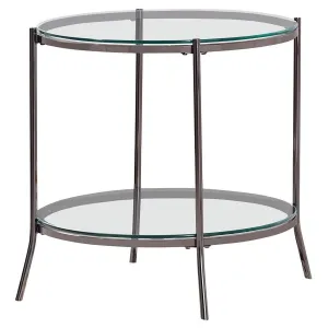 Glass Top Round End Table Table in Black Nickel and Clear
