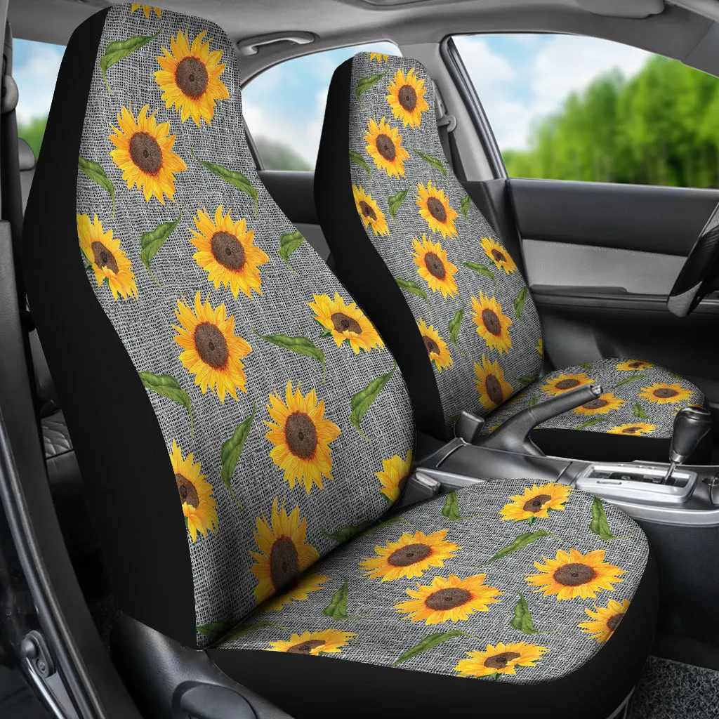 Gray Burlap Style Background With Sunflower Pattern Car Seat Covers