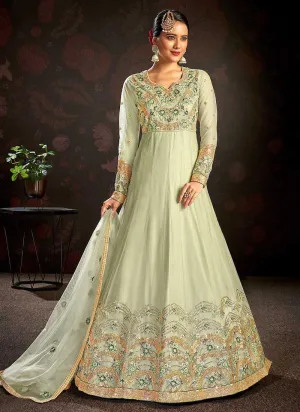 Green Floral Embroidered Stylish Kalidar Anarkali
