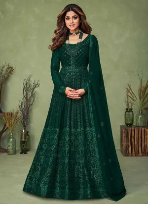 Green Heavy Embroidered Kalidar Anarkali Suit