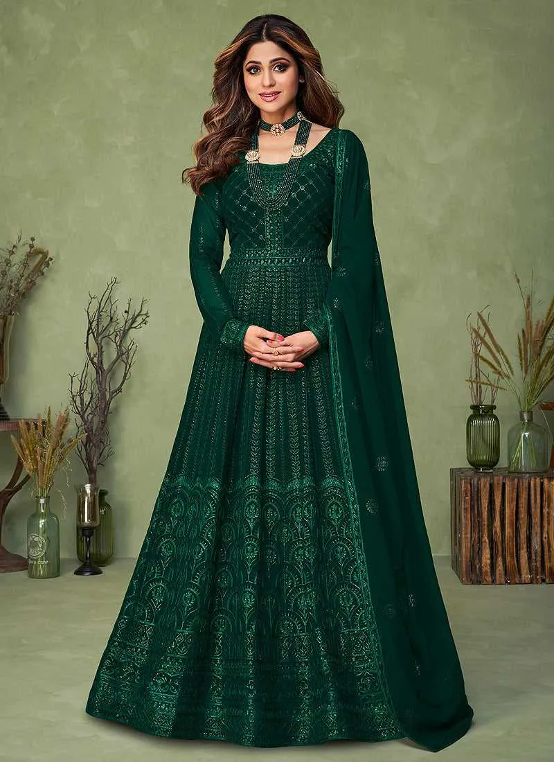Green Heavy Embroidered Kalidar Anarkali Suit