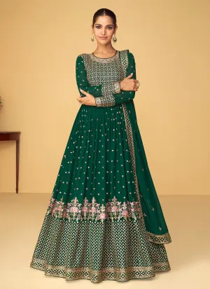 Green Heavy Embroidered Kalidar Anarkali