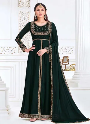Green Heavy Embroidered Slit style Anarkali Suit