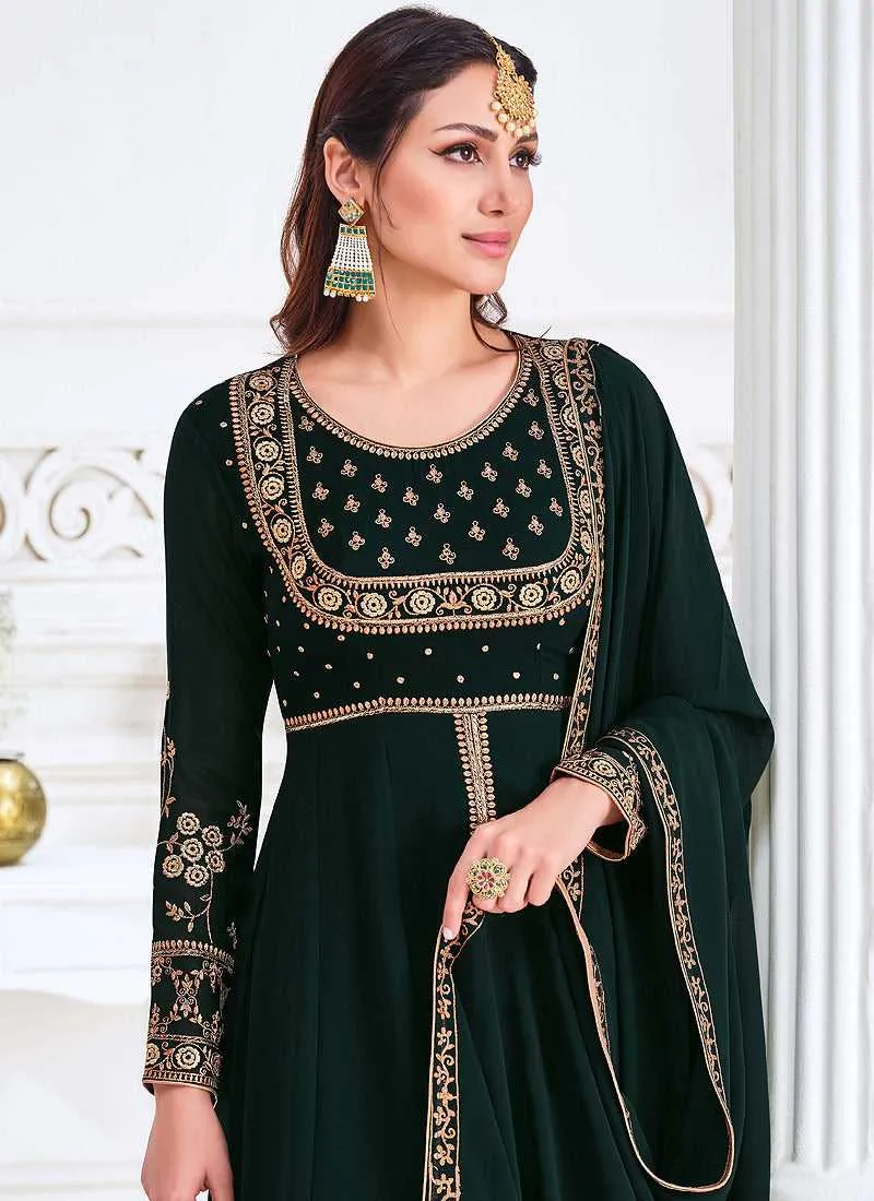 Green Heavy Embroidered Slit style Anarkali Suit