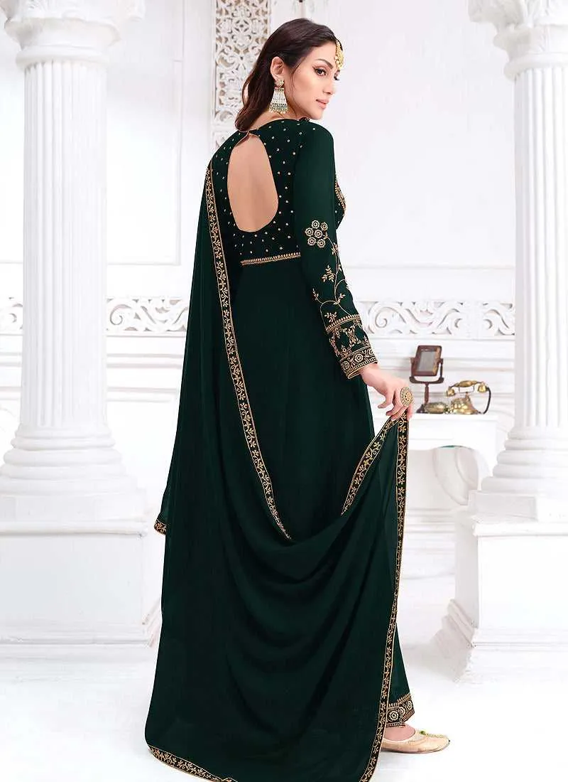 Green Heavy Embroidered Slit style Anarkali Suit