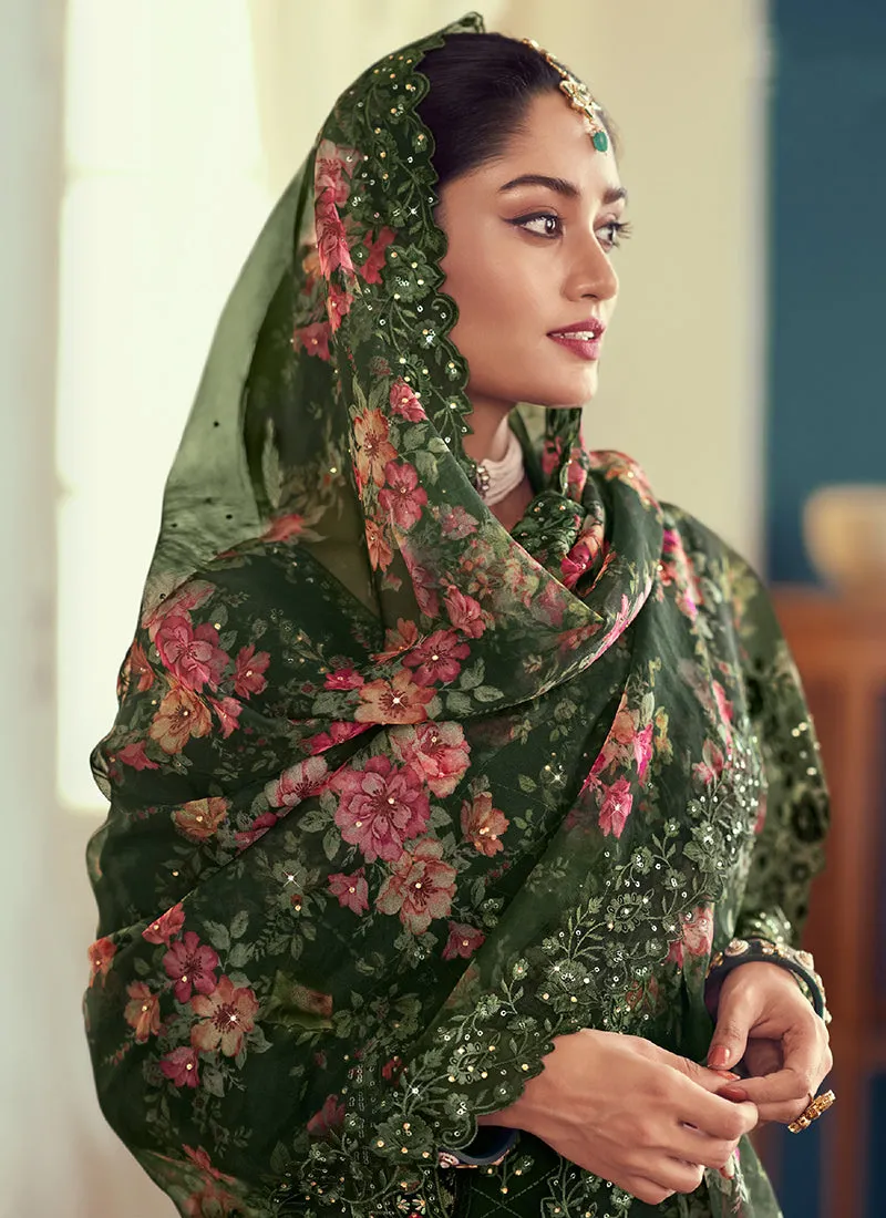 Green Multi Floral Embroidery Pant Style Suit