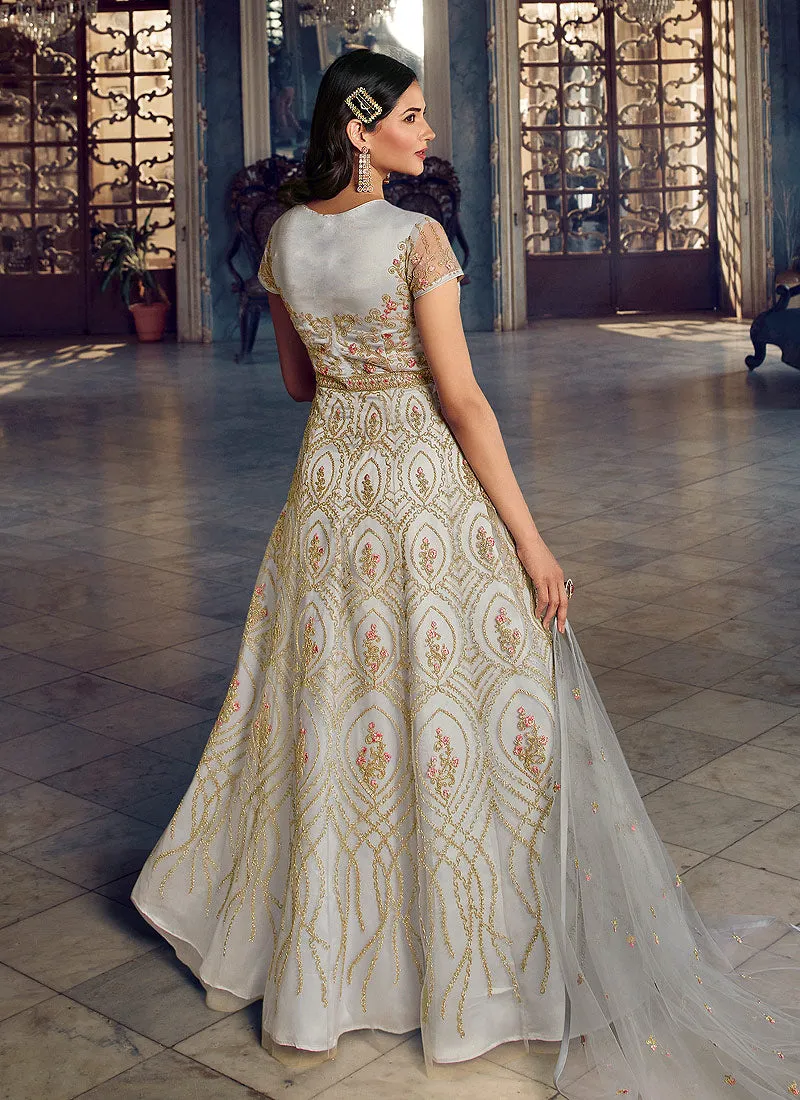 Grey Floral Heavy Embroidered Gown Style Anarkali