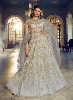 Grey Floral Heavy Embroidered Gown Style Anarkali