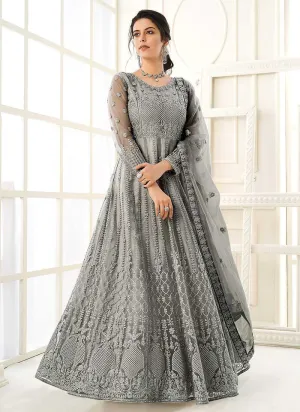 Grey Heavy Embroidered Kalidar Gown Style Anarkali