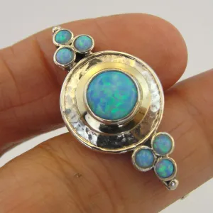 Hadar Designers 9k Yellow Gold 925 Silver Opal 2 Finger Ring size 6.5,7,7.5 (MS)