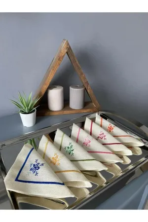 Hand Embroidered Table Cocktail Napkin - Set of 8