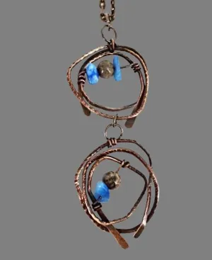 Handcrafted Tarnished Solid Copper Wrapped Pendant with Hammered Texture – Jasper & Blue Abalorios Dangle