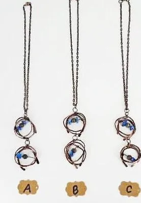 Handcrafted Tarnished Solid Copper Wrapped Pendant with Hammered Texture – Jasper & Blue Abalorios Dangle