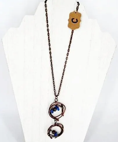 Handcrafted Tarnished Solid Copper Wrapped Pendant with Hammered Texture – Jasper & Blue Abalorios Dangle