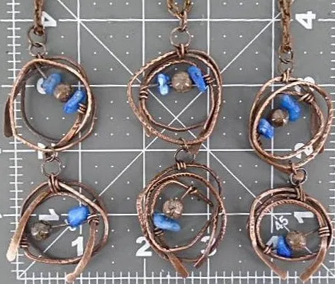 Handcrafted Tarnished Solid Copper Wrapped Pendant with Hammered Texture – Jasper & Blue Abalorios Dangle