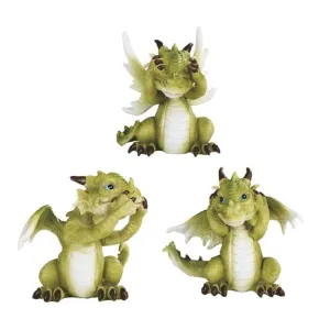Hear See Speak No Evil Cute Green Dragon Baby 3.5" h Figurine Set