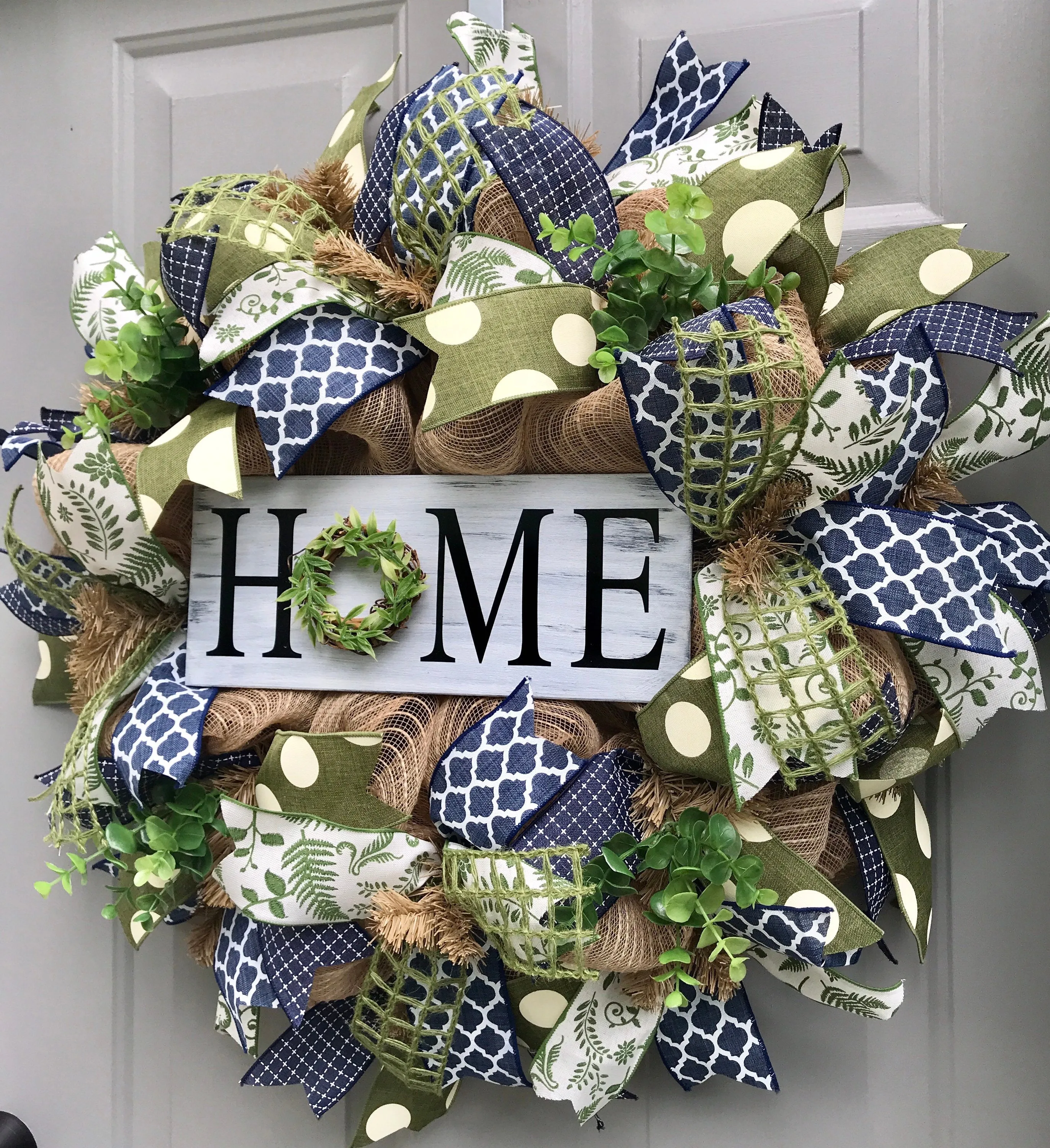 Home Rustic Burlap Deco Mesh Wreath, Welcome Wreath for Front Door, Everyday Porch Decor